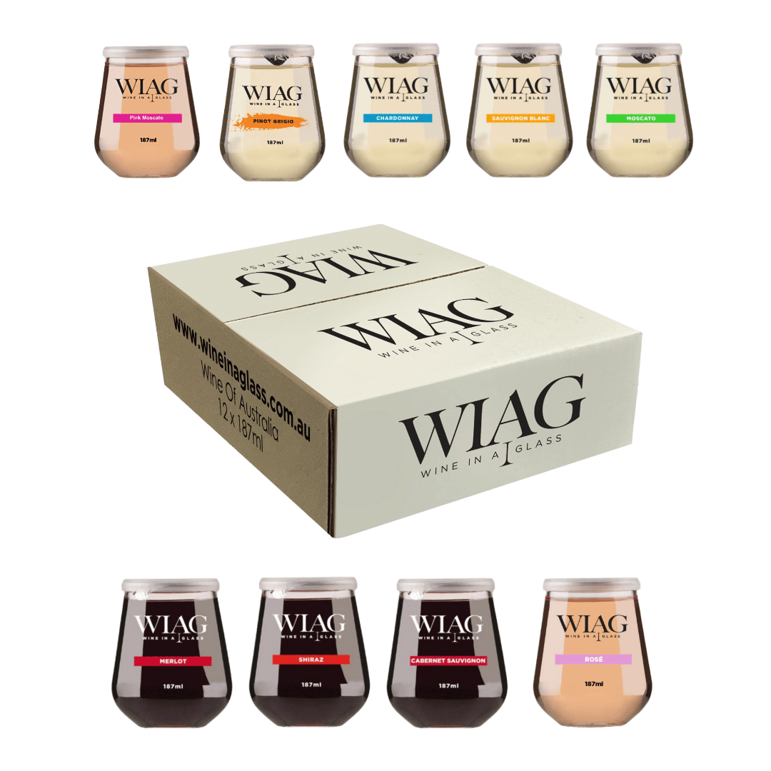 WIAG 24 Pack Single Varietal Wine Cups 187ml Stemless Stemmed Reusable PET Australian Made