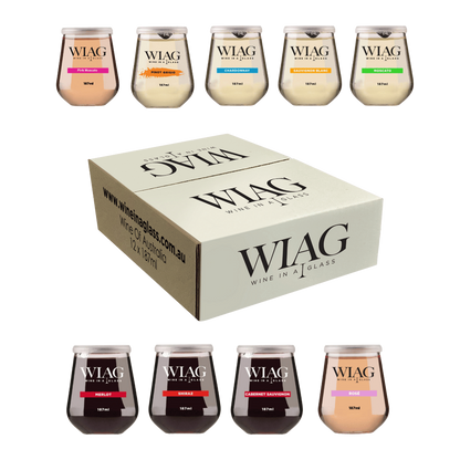 WIAG 24 Pack Single Varietal Wine Cups 187ml Stemless Stemmed Reusable PET Australian Made